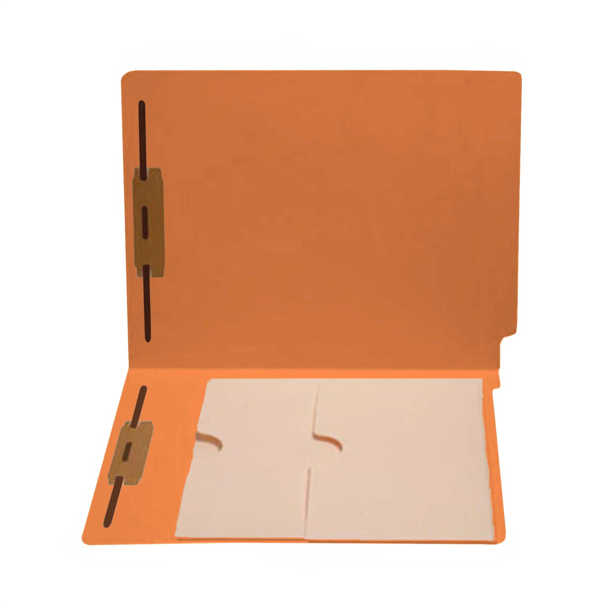 End Tab Orange Folder with 2 Pockets - Fasteners in Positions 1 & 3 - Letter Size - 11 Pt. Orange - Full Cut End Tab - Double Pockets Inside Front - 50/Box