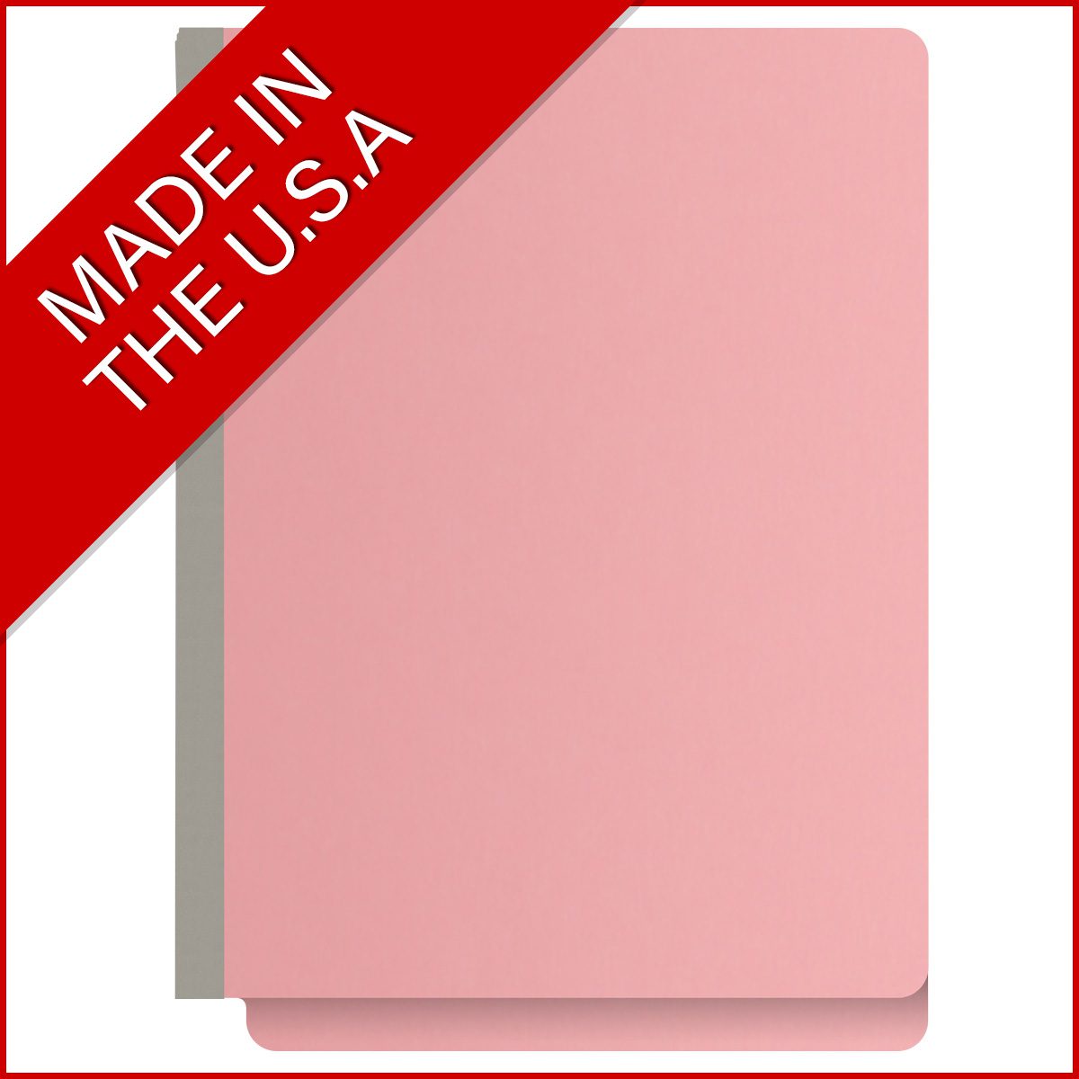 Pink letter size end tab classification folder with 2" gray tyvek expansion. 18 pt. paper stock. Packaged 25/125.