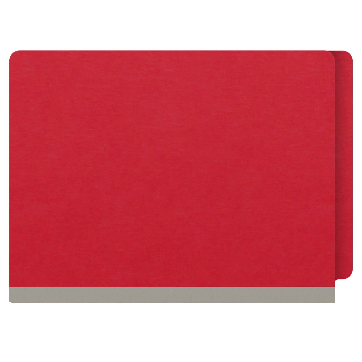 Red letter size end tab classification folder with 2" gray tyvek expansion. 18 pt. paper stock. Packaged 25/125.