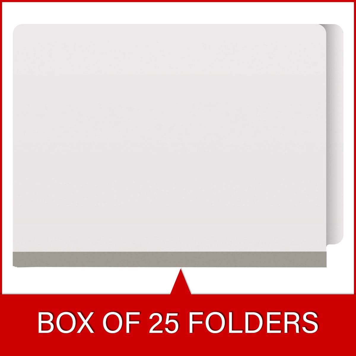 White letter size end tab classification folder with 2" gray tyvek expansion. 18 pt. paper stock. Packaged 25/125.
