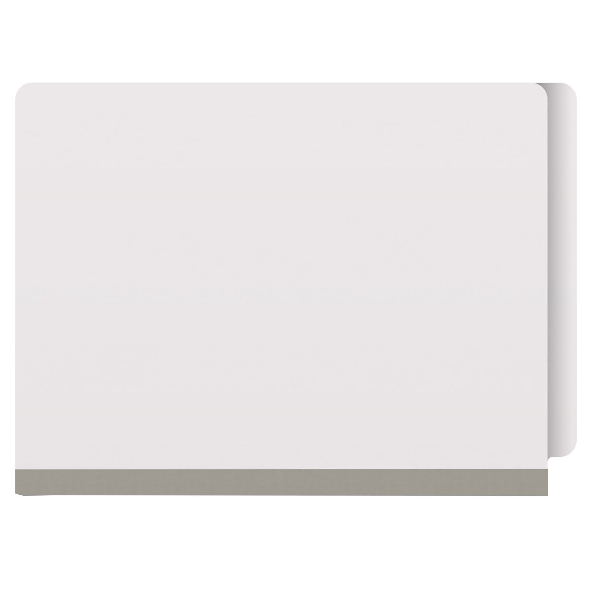 White letter size end tab classification folder with 2" gray tyvek expansion. 18 pt. paper stock. Packaged 25/125.