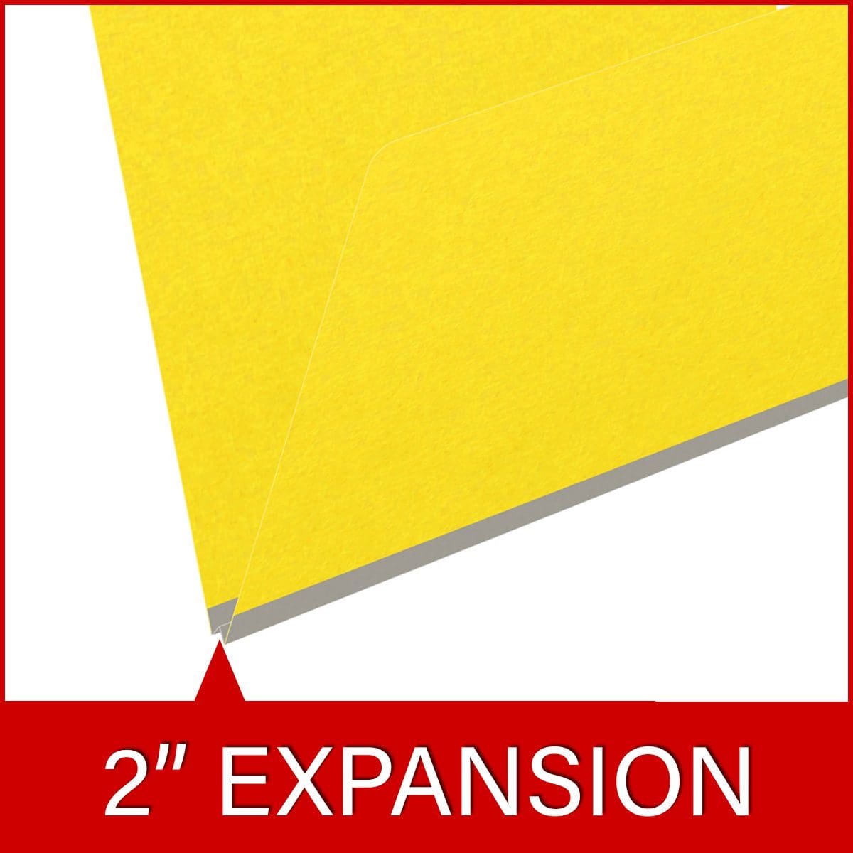 Yellow letter size end tab classification folder with 2" gray tyvek expansion. 18 pt. paper stock. Packaged 25/125.