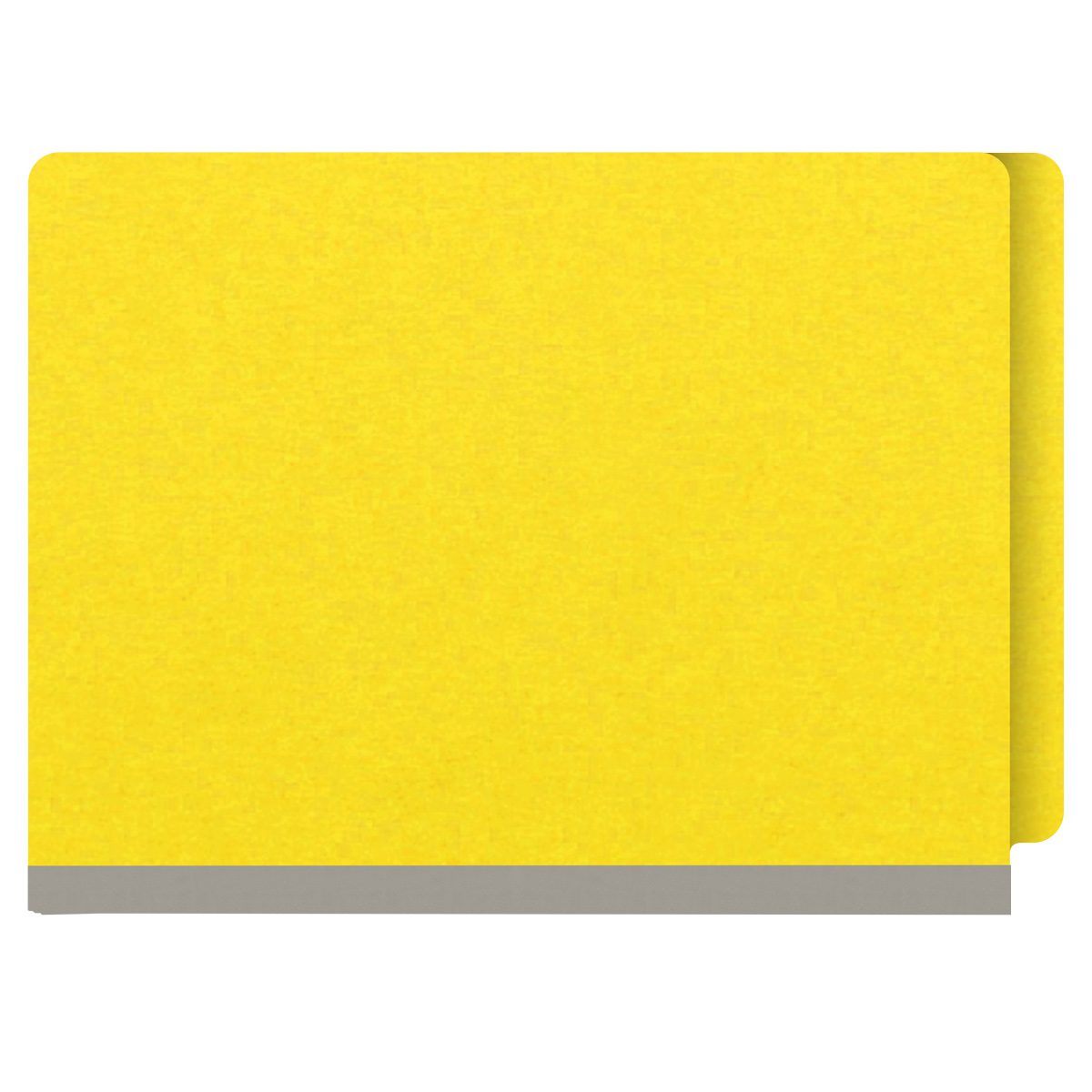 Yellow letter size end tab classification folder with 2" gray tyvek expansion. 18 pt. paper stock. Packaged 25/125.