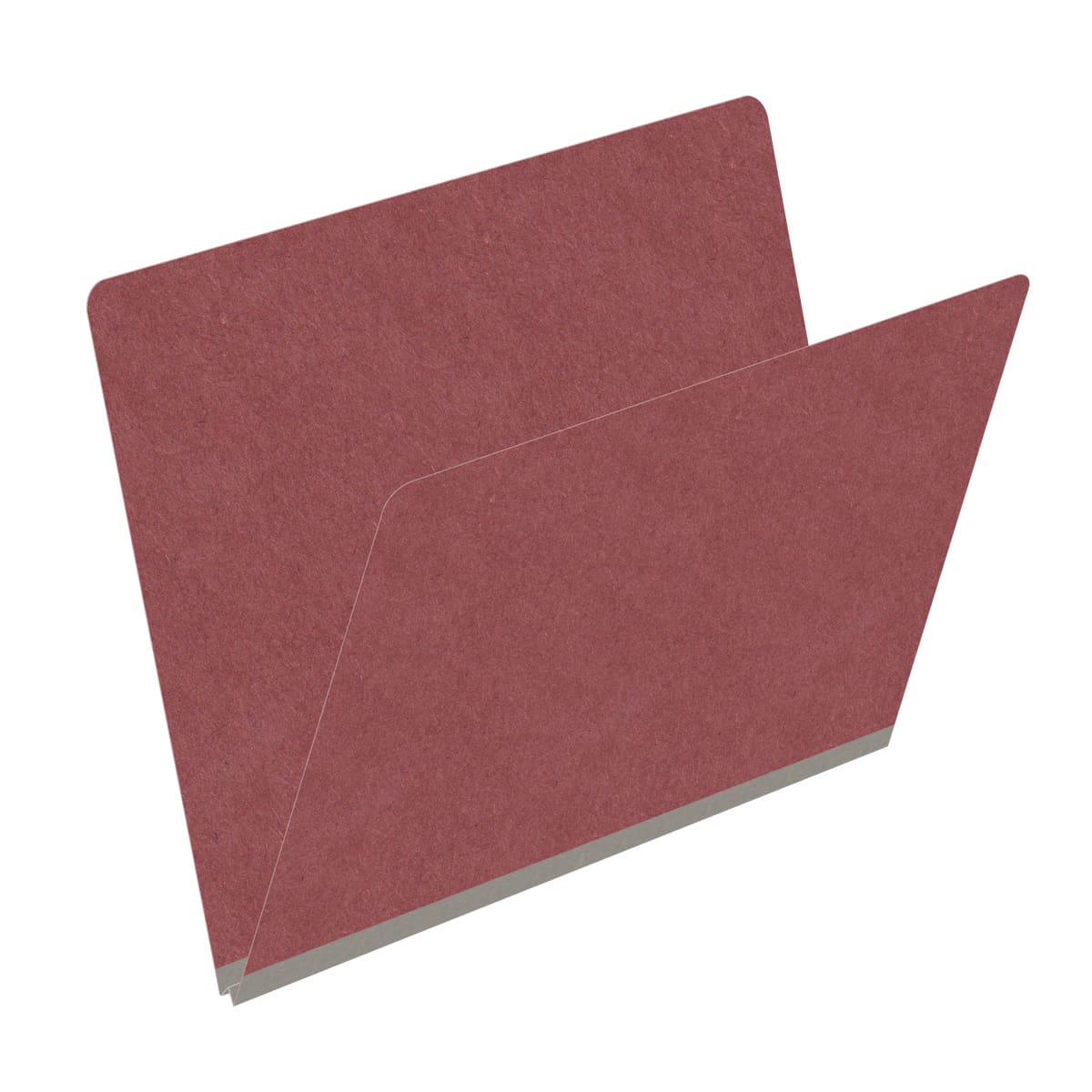 Dark red letter size end tab classification folder with 2" russet brown tyvek expansion. 25 pt type 3 pressboard stock. Packaged 25/125.