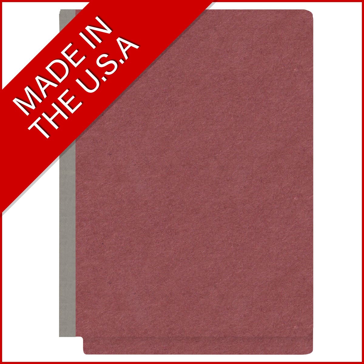 Dark red letter size end tab classification folder with 2" russet brown tyvek expansion. 25 pt type 3 pressboard stock. Packaged 25/125.