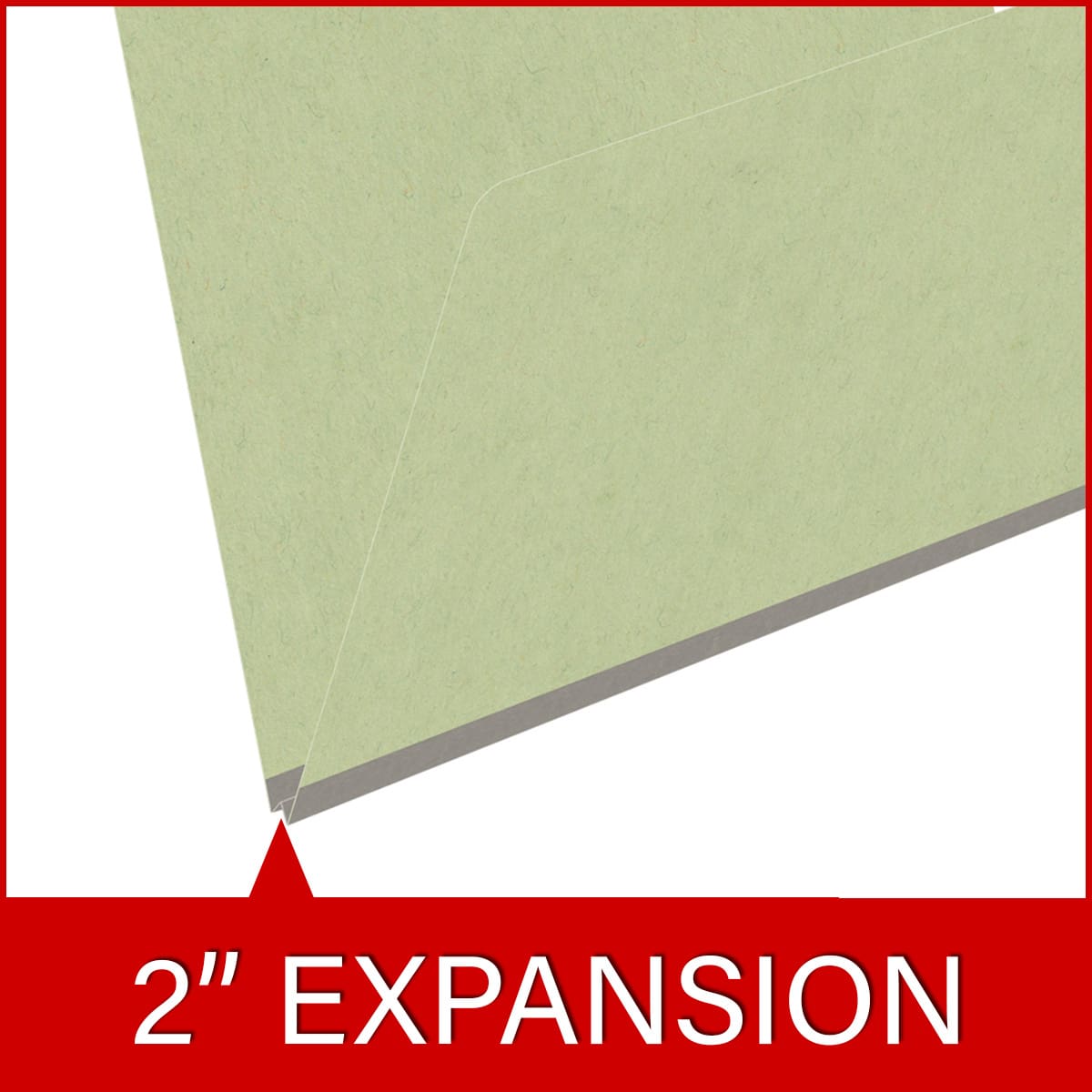 Peridot green letter size end tab classification folder with 2" dark green tyvek expansion. 25 pt type 3 pressboard stock. Packaged 25/125.