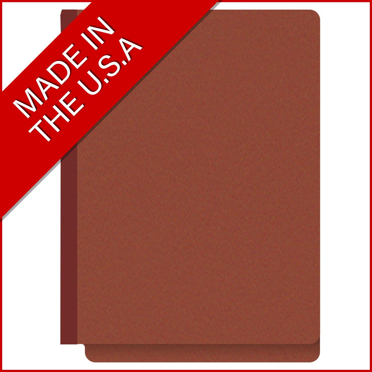 Red letter size end tab classification folder with 2" russet brown tyvek expansion. 25 pt type 3 pressboard stock. Packaged 25/125.