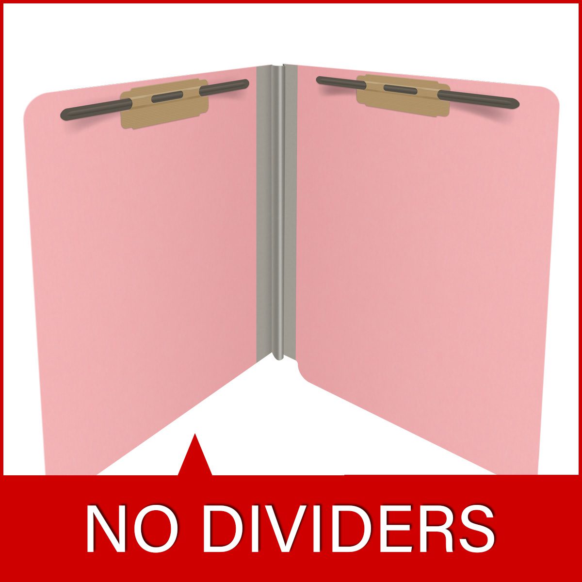 Pink letter size end tab classification folder with 2" gray tyvek expansion and 2" bonded fasteners on inside front and inside back. 18 pt. paper stock. Packaged 25/125.