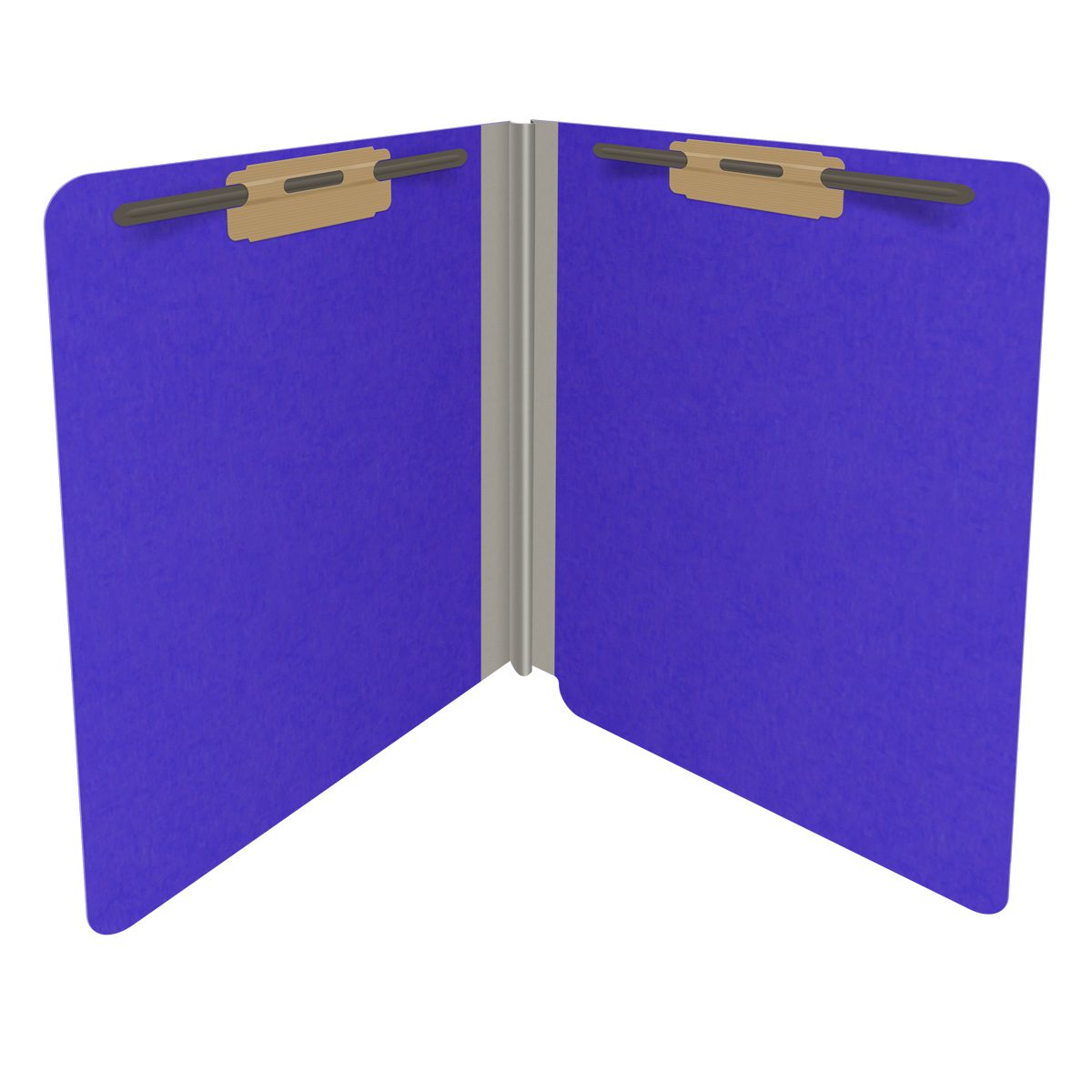 Purple letter size end tab classification folder with 2" gray tyvek expansion and 2" bonded fasteners on inside front and inside back. 18 pt. paper stock. Packaged 25/125.