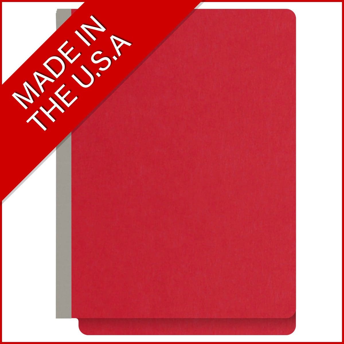 Red letter size end tab classification folder with 2" gray tyvek expansion and 2" bonded fasteners on inside front and inside back. 18 pt. paper stock. Packaged 25/125.