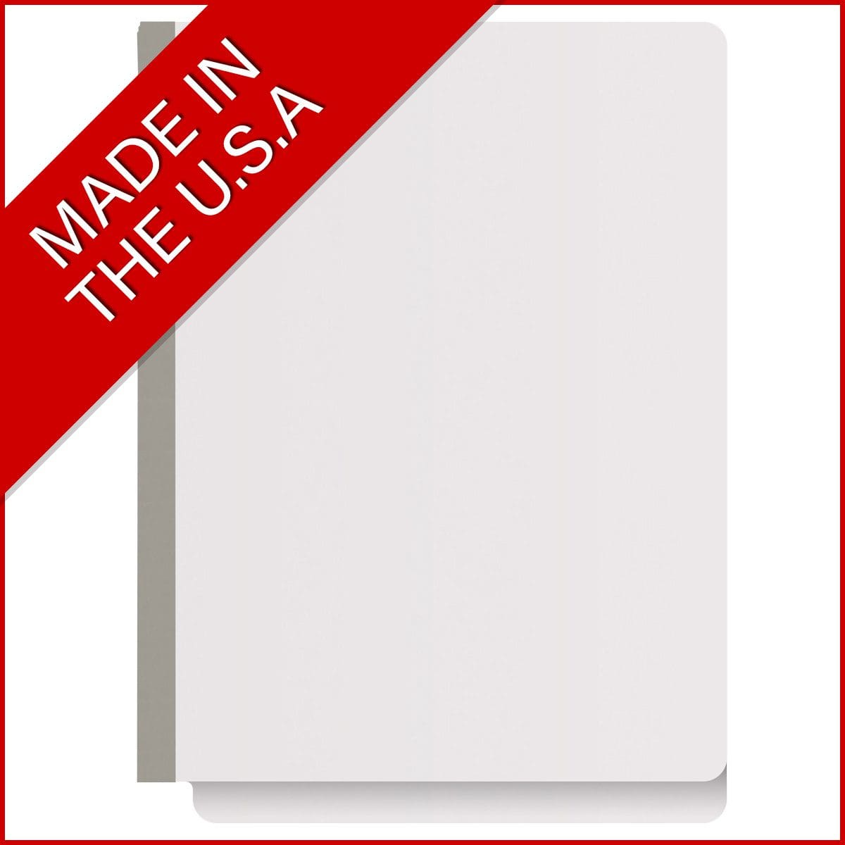 White letter size end tab classification folder with 2" gray tyvek expansion and 2" bonded fasteners on inside front and inside back. 18 pt. paper stock. Packaged 25/125.