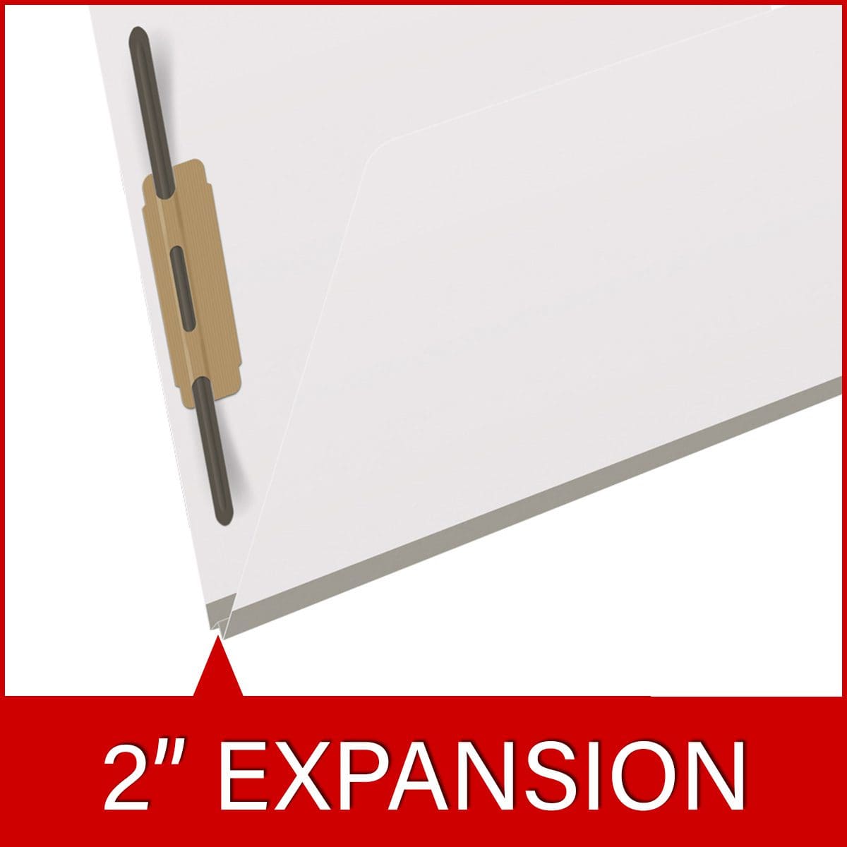 White letter size end tab classification folder with 2" gray tyvek expansion and 2" bonded fasteners on inside front and inside back. 18 pt. paper stock, 25/Box