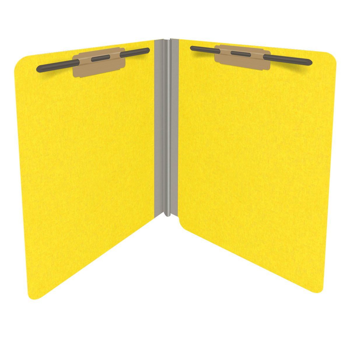 Yellow letter size end tab classification folder with 2" gray tyvek expansion and 2" bonded fasteners on inside front and inside back. 18 pt. paper stock, 25/Box