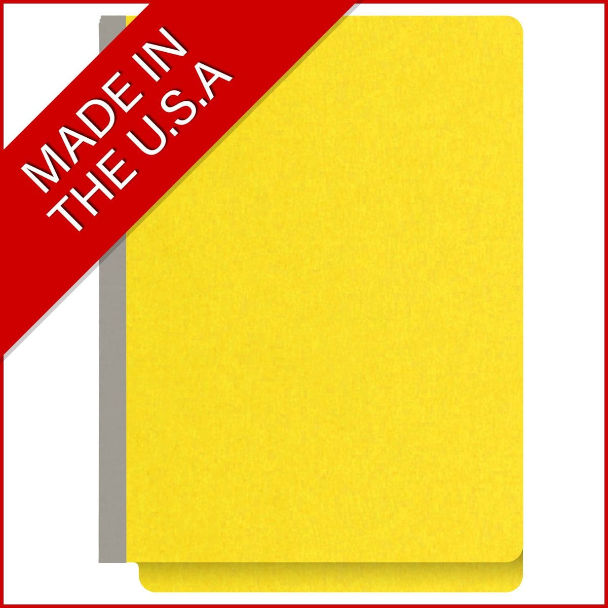 Yellow letter size end tab classification folder with 2" gray tyvek expansion and 2" bonded fasteners on inside front and inside back. 18 pt. paper stock. Packaged 25/125.