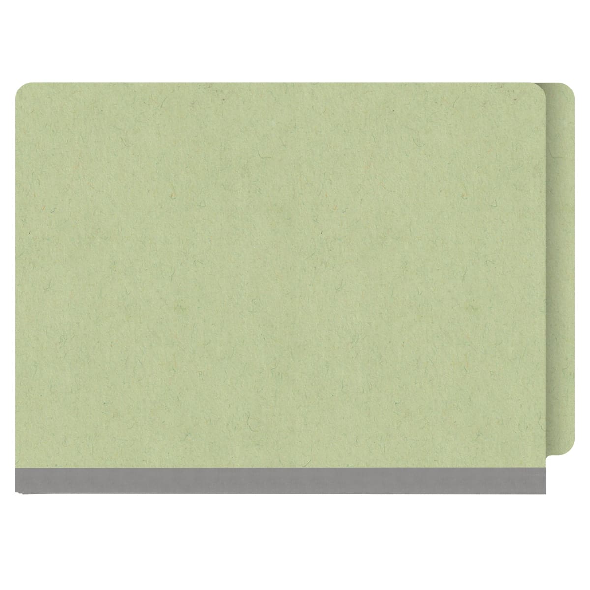 Peridot green letter size end tab classification folder with 2" dark green tyvek expansion and 2" bonded fasteners on inside front and inside back. 25 pt type 3 pressboard stock. Packaged 25/125.