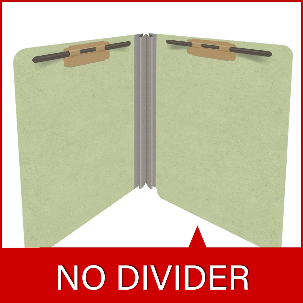 Peridot green letter size end tab classification folder with 2" dark green tyvek expansion and 2" bonded fasteners on inside front and inside back. 25 pt type 3 pressboard stock. Packaged 25/125.