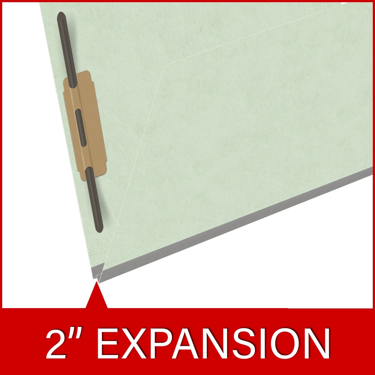 Pale green letter size end tab classification folder with 2" gray tyvek expansion and 2" bonded fasteners on inside front and inside back. 25 pt type 3 pressboard stock, 25/Box