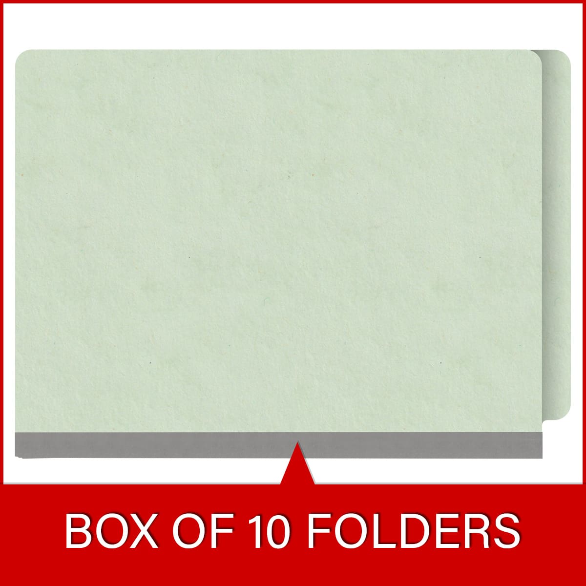 Pale green letter size end tab classification folder with 2" gray tyvek expansion and 2" bonded fasteners on inside front and inside back. 25 pt type 3 pressboard stock. Packaged 25/125.