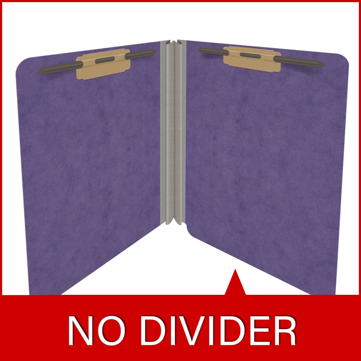 Purple letter size end tab classification folder with 2" gray tyvek expansion and 2" bonded fasteners on inside front and inside back. 25 pt type 3 pressboard stock. Packaged 25/125.