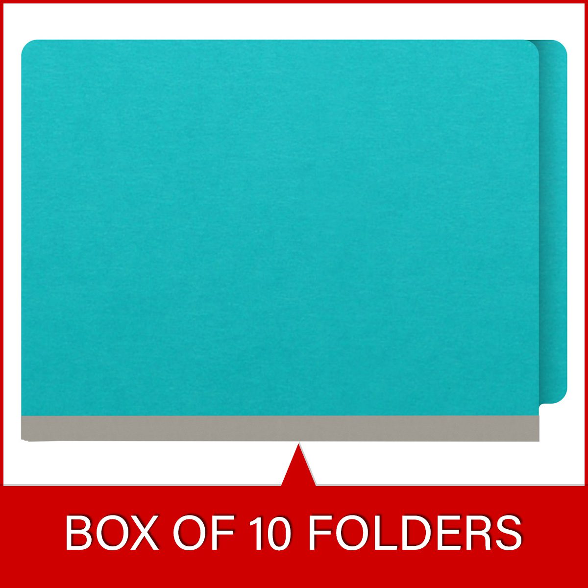 Light blue letter size end tab classification folder with 2" gray tyvek expansion, with 2" bonded fasteners on inside front and inside back and 1" duo fastener on divider. 18 pt. paper stock and 17 pt brown kraft dividers. Packaged 10/50.