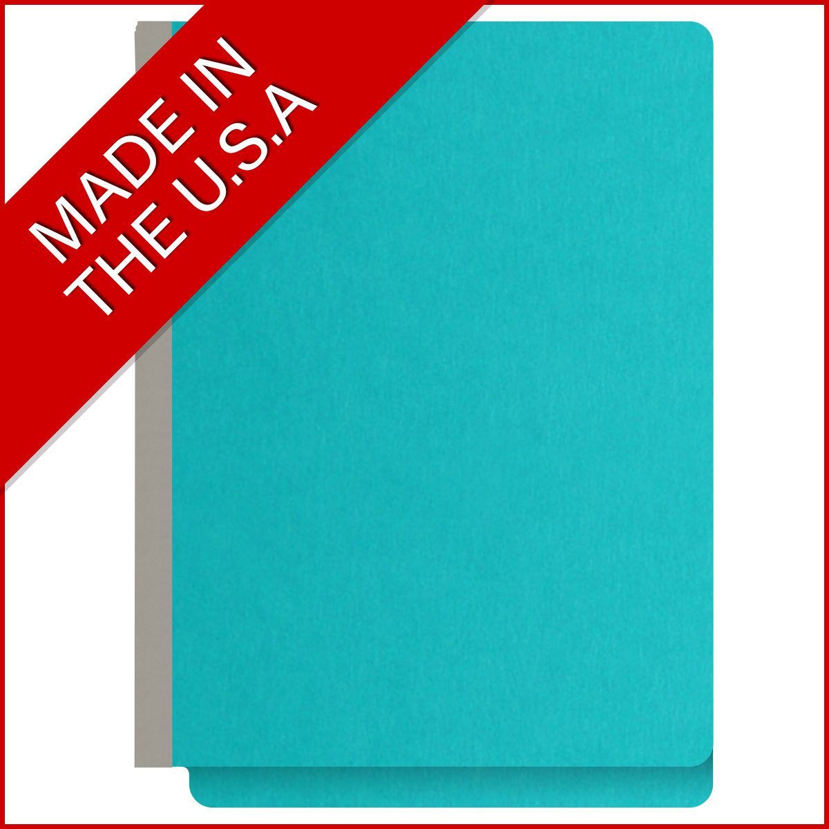 Light blue letter size end tab classification folder with 2" gray tyvek expansion, with 2" bonded fasteners on inside front and inside back and 1" duo fastener on dividers. 18 pt. paper stock and 17 pt brown kraft dividers. Packaged 10/50.