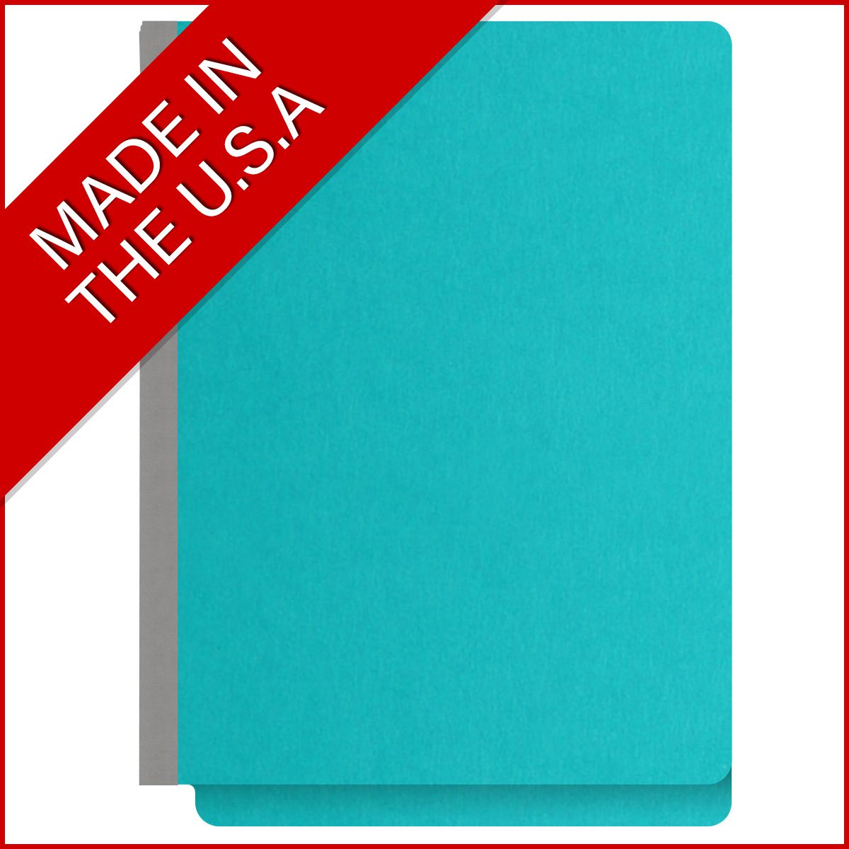 Light blue letter size end tab classification folder with 3" gray tyvek expansion, with 2" bonded fasteners on inside front and inside back and 1" duo fastener on dividers. 18 pt. paper stock and 17 pt brown kraft dividers. Packaged 10/50.