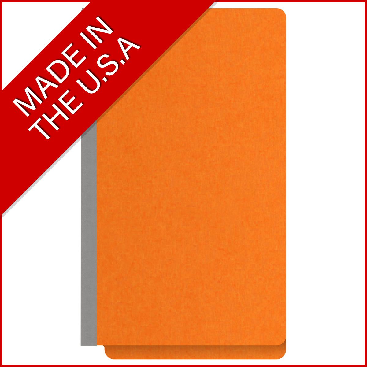 Orange legal size end tab classification folder with 2" gray tyvek expansion. 18 pt. paper stock. Packaged 25/125.