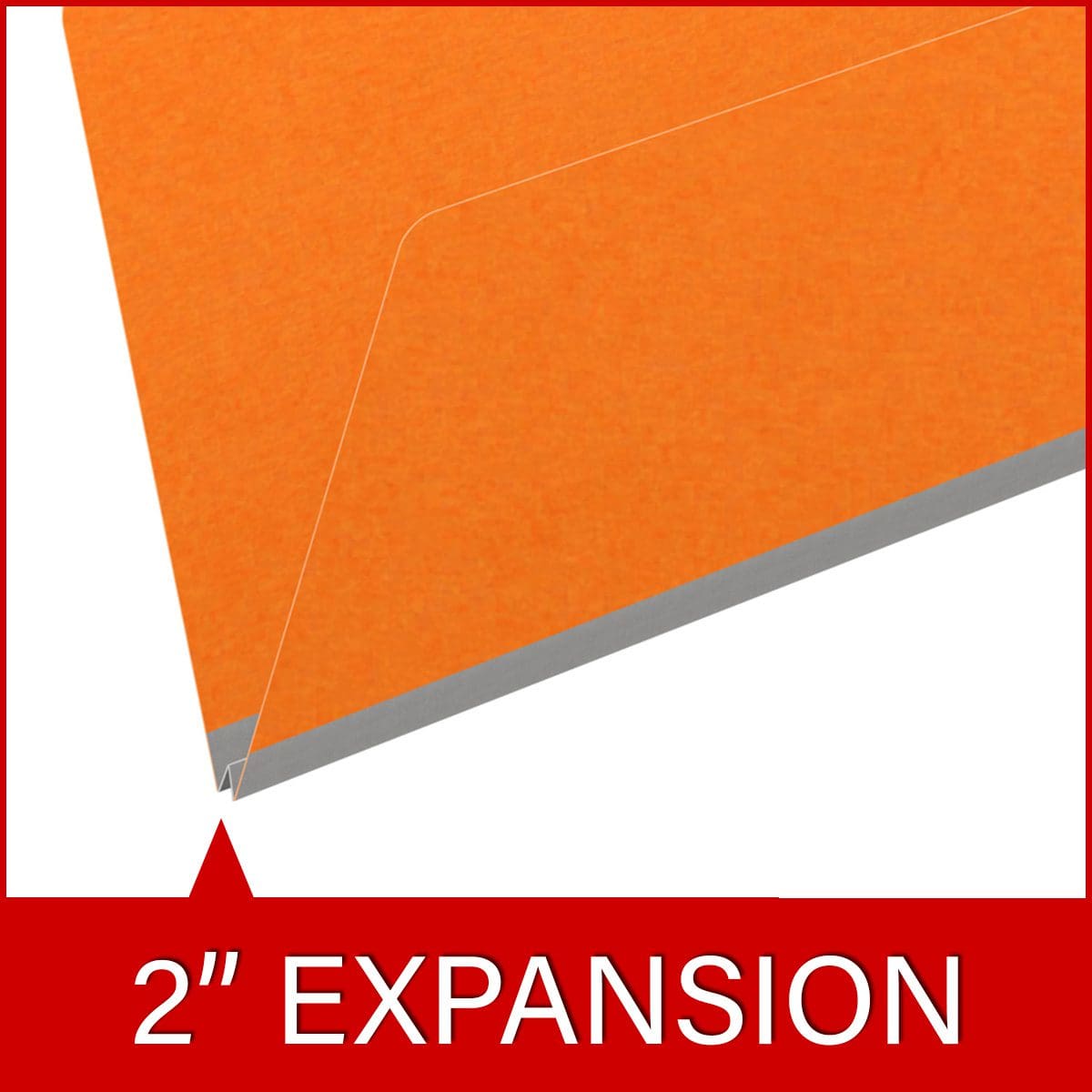 Orange legal size end tab classification folder with 2" gray tyvek expansion. 18 pt. paper stock. Packaged 25/125.