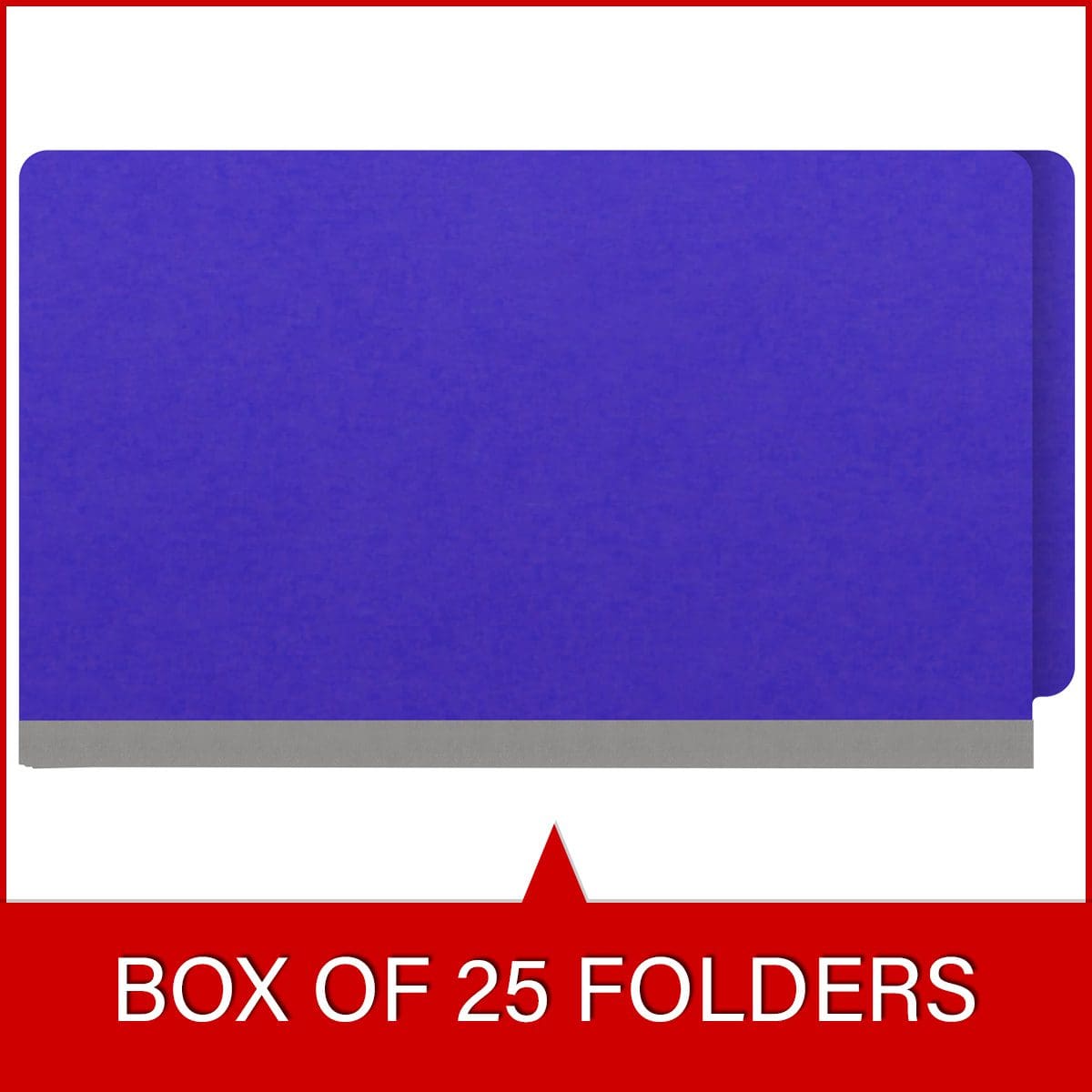Purple legal size end tab classification folder with 2" gray tyvek expansion. 18 pt. paper stock. Packaged 25/125.