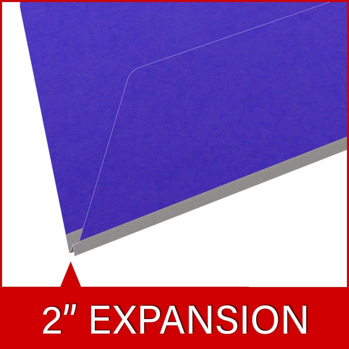 Purple legal size end tab classification folder with 2" gray tyvek expansion. 18 pt. paper stock. Packaged 25/125.