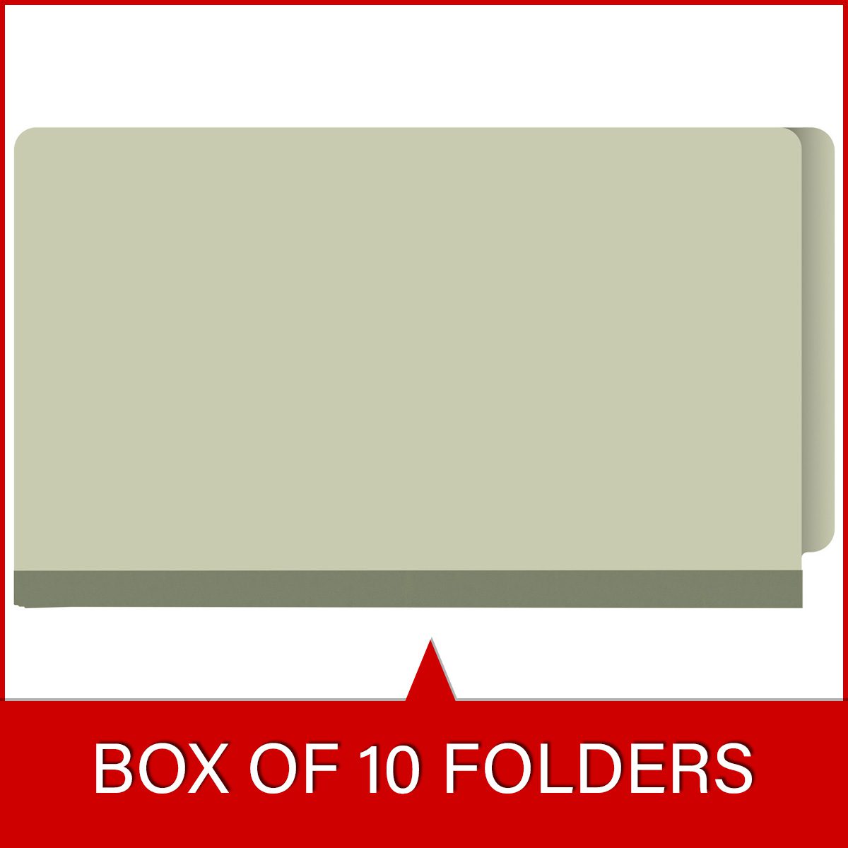 Green legal size end tab classification folder with 2" gray tyvek expansion. 25 pt type 3 pressboard stock. Packaged 25/125.