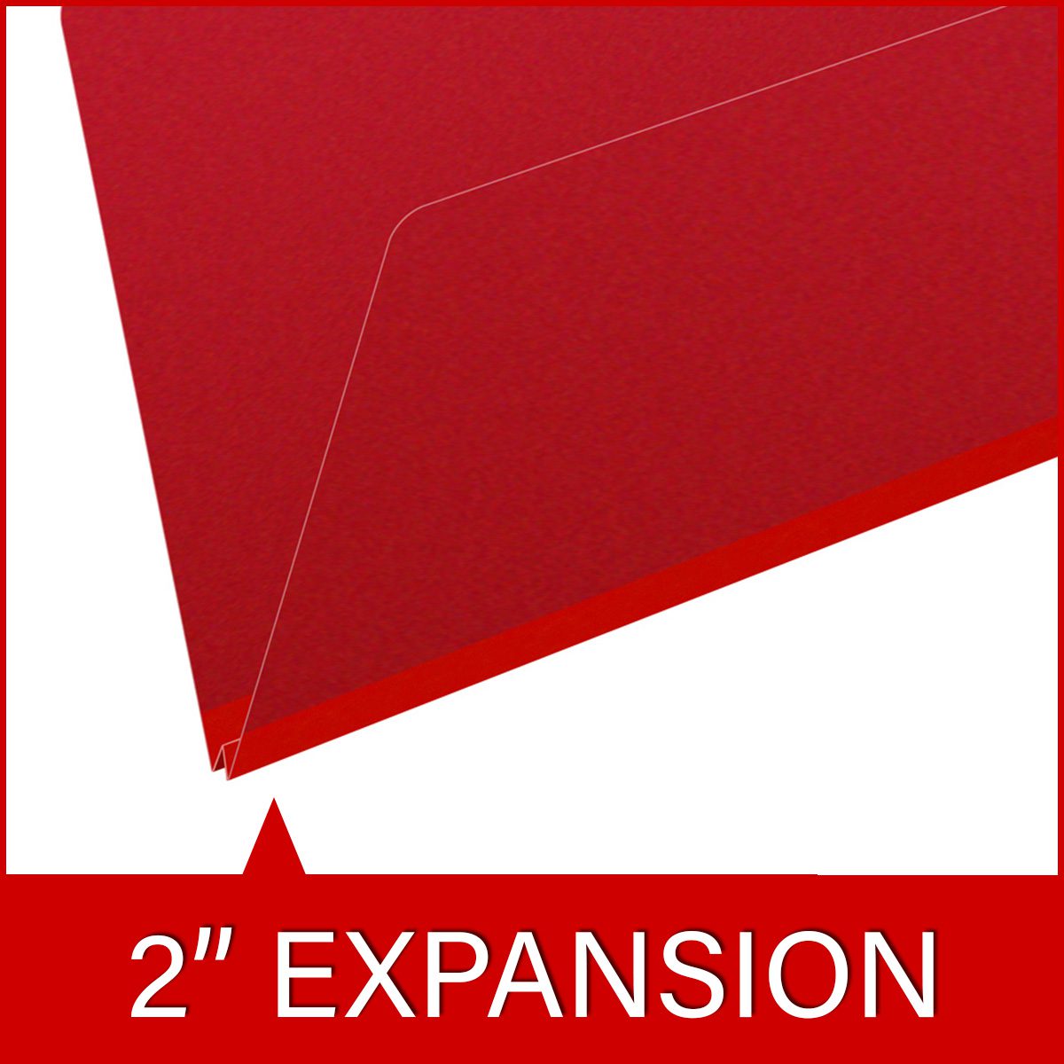Deep red legal size end tab classification folder with 2" gray tyvek expansion. 25 pt type 3 pressboard stock. Packaged 25/125