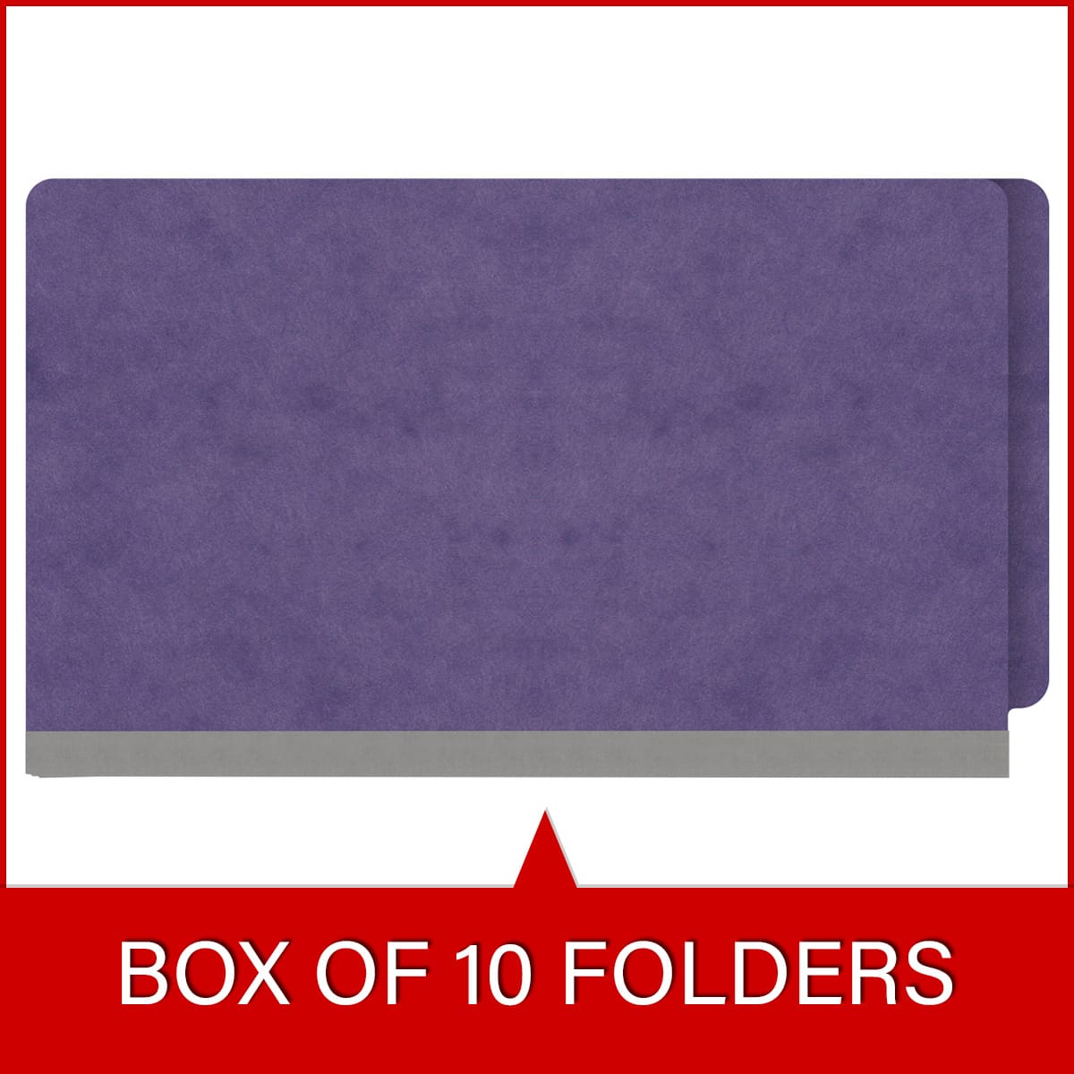 Purple legal size end tab classification folder with 2" gray tyvek expansion. 25 pt type 3 pressboard stock. Packaged 25/125.