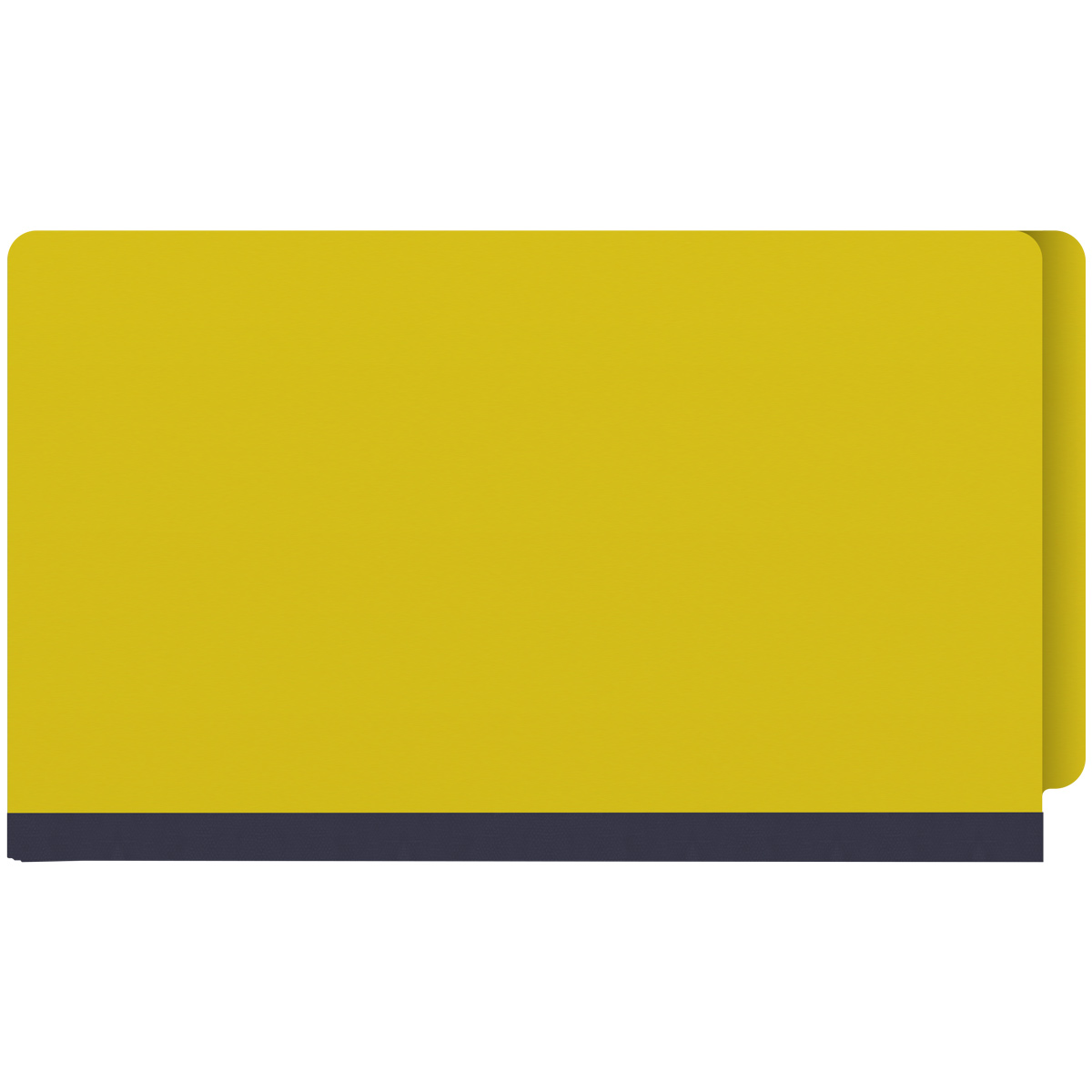 Yellow legal size end tab classification folder with 2" lemon yellow tyvek expansion. 25 pt type 3 pressboard stock. Packaged 25/125.