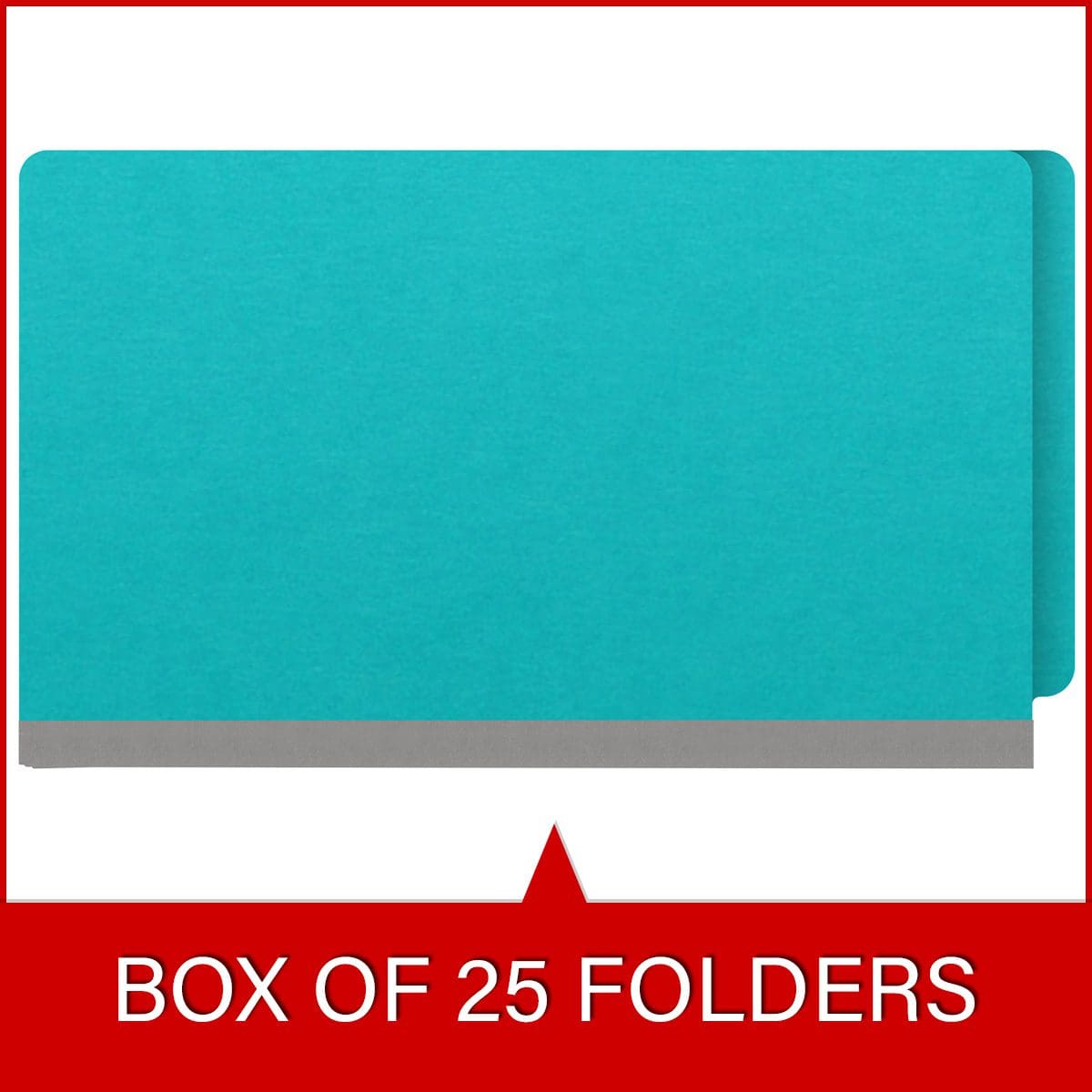 Light blue legal size end tab classification folder with 2" gray tyvek expansion and 2" bonded fasteners on inside front and inside back. 18 pt. paper stock. Packaged 25/125.