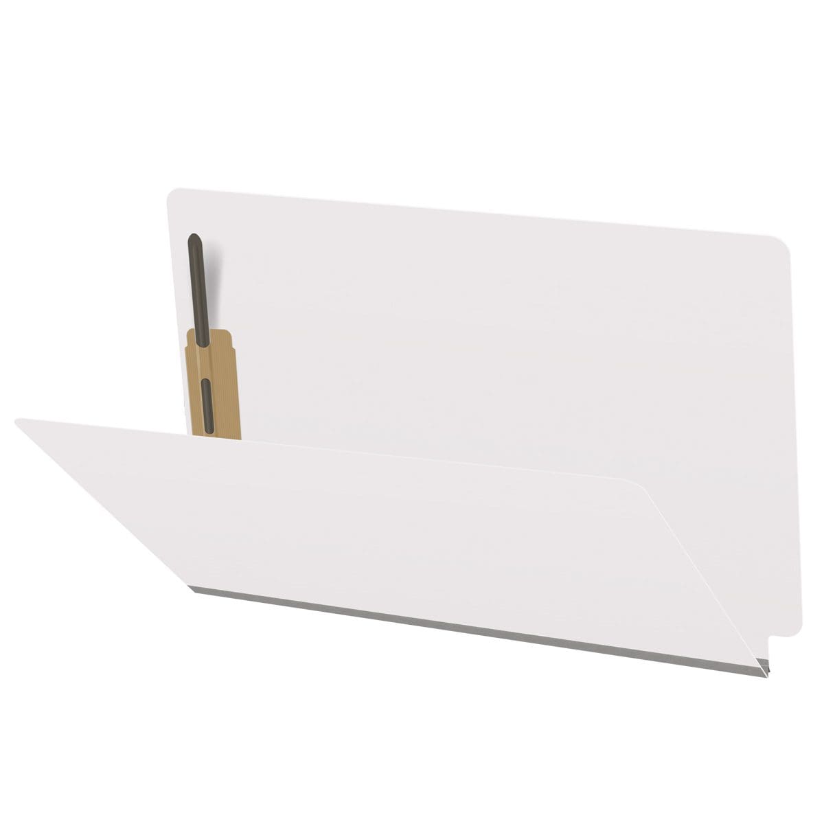 White legal size end tab classification folder with 2" gray tyvek expansion and 2" bonded fasteners on inside front and inside back. 18 pt. paper stock, 25/Box