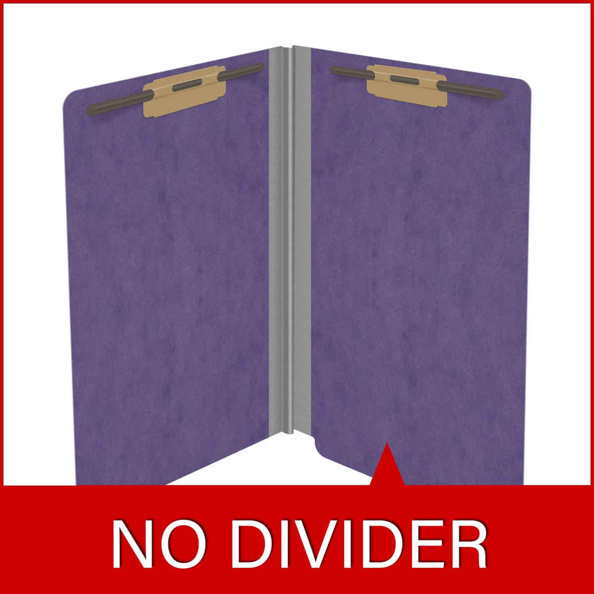 Purple legal size end tab classification folder with 2" gray tyvek expansion and 2" bonded fasteners on inside front and inside back. 25 pt type 3 pressboard stock. Packaged 25/125.