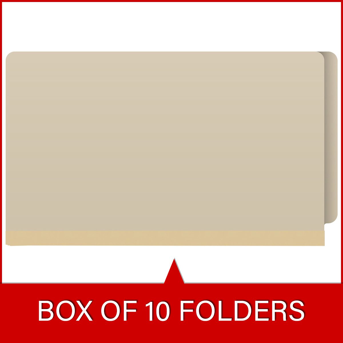 Manila legal size end tab classification folder with 2" gray tyvek expansion and 2" bonded fasteners on inside front and inside back. 18 pt manila stock. Packaged 25/125.