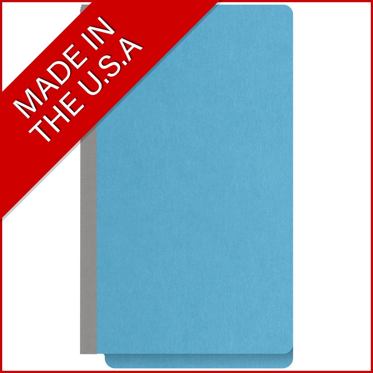 Blue legal size end tab classification folder with 3" gray tyvek expansion, with 2" bonded fasteners on inside front and inside back and 1" duo fastener on dividers. 18 pt. paper stock and 17 pt brown kraft dividers, 10/Box