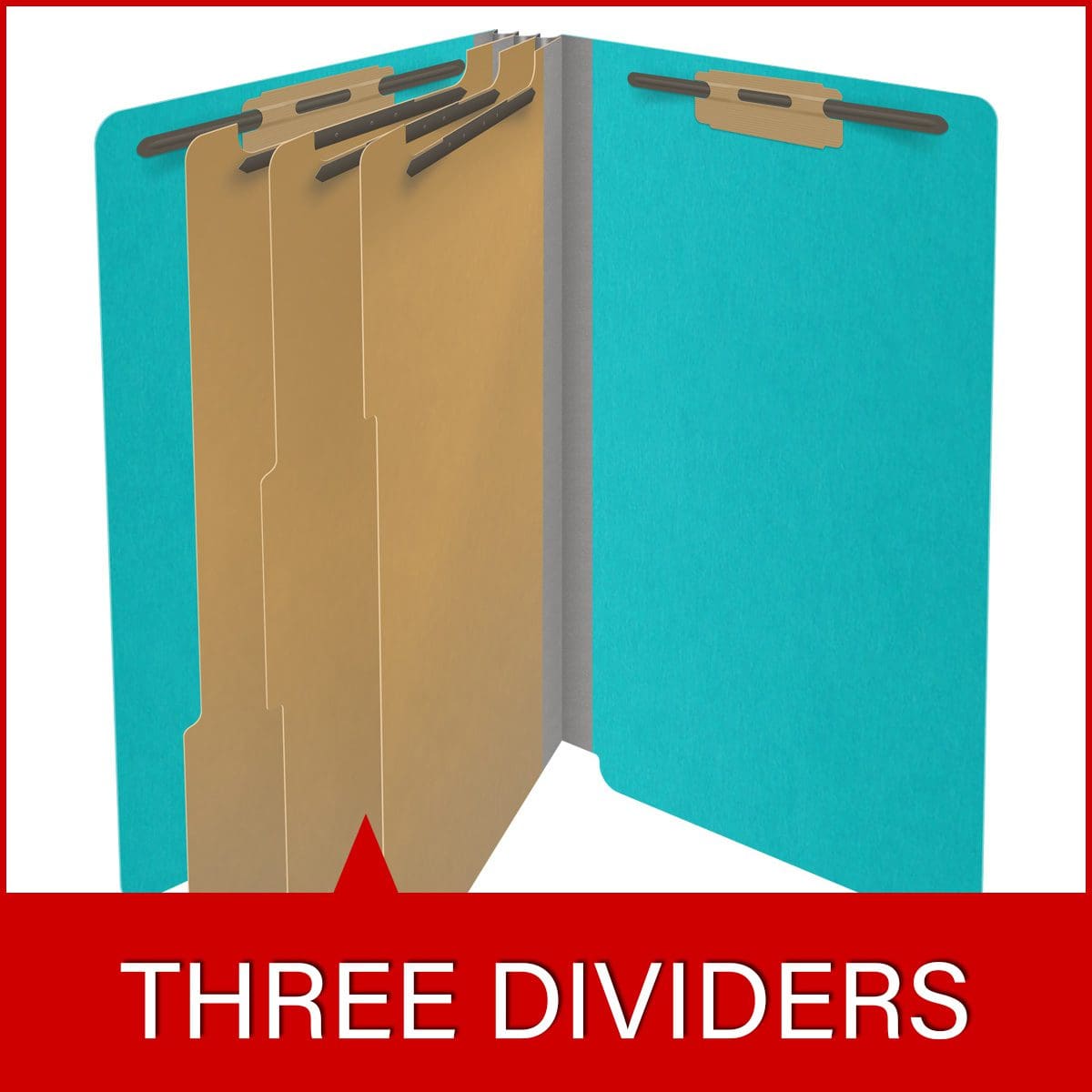 Light blue legal size end tab classification folder with 3" gray tyvek expansion, with 2" bonded fasteners on inside front and inside back and 1" duo fastener on dividers. 18 pt. paper stock and 17 pt brown kraft dividers. Packaged 10/50.