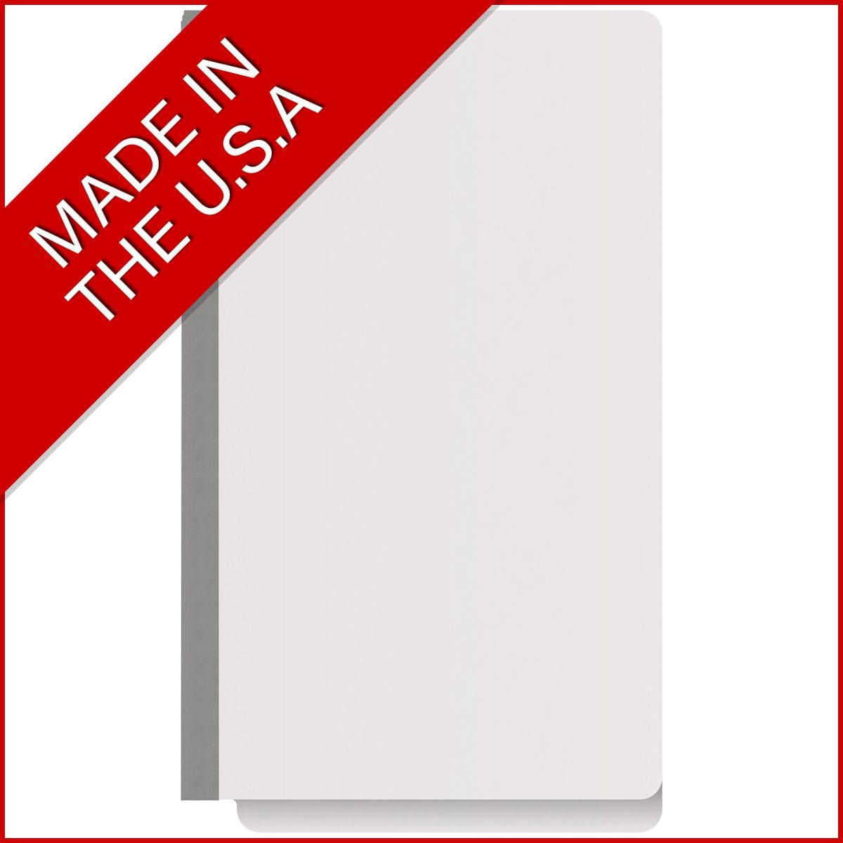 White legal size end tab classification folder with 3" gray tyvek expansion, with 2" bonded fasteners on inside front and inside back and 1" duo fastener on dividers. 18 pt. paper stock and 17 pt brown kraft dividers, 10/Box
