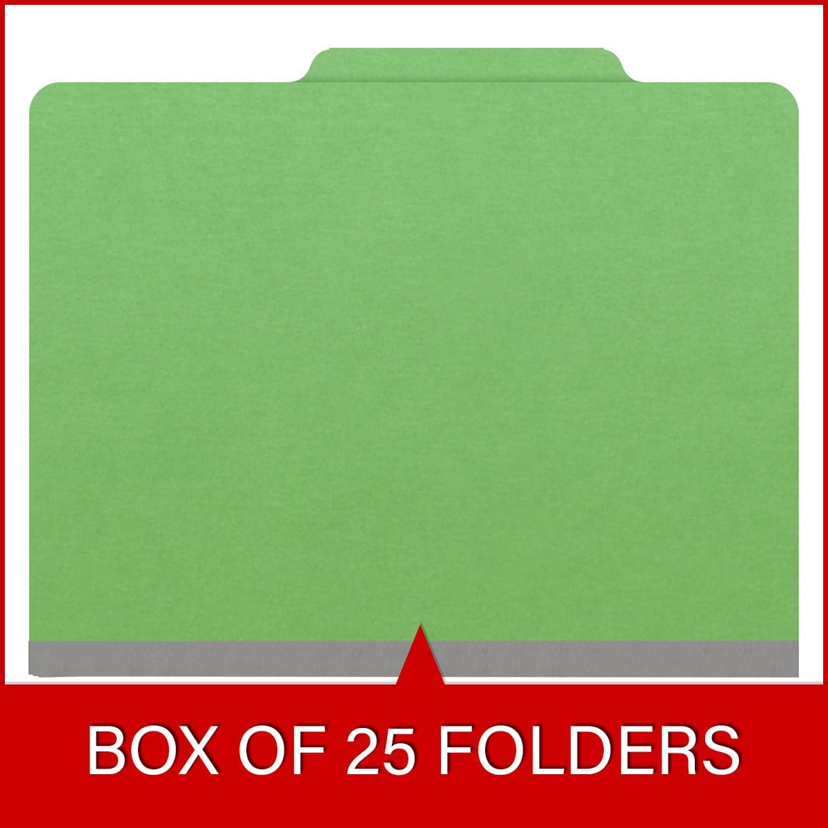 Green letter size top tab classification folder with 2" gray tyvek expansion. 18 pt. paper stock. Packaged 25/125.