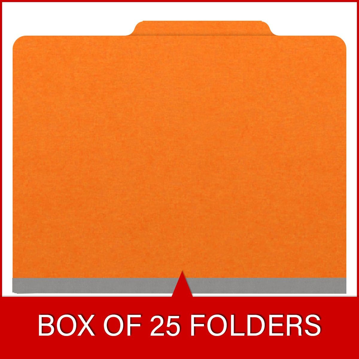 Orange letter size top tab classification folder with 2" gray tyvek expansion. 18 pt. paper stock. Packaged 25/125.