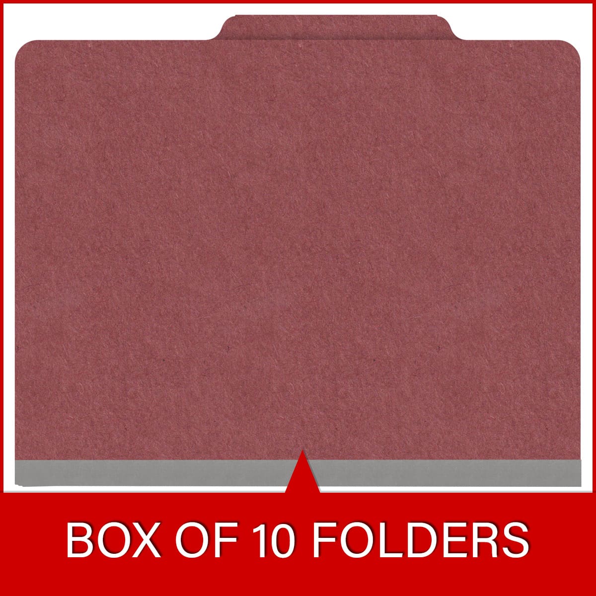 Dark red letter size top tab classification folder with 2" russet brown tyvek expansion. 25 pt type 3 pressboard stock. Packaged 25/125.