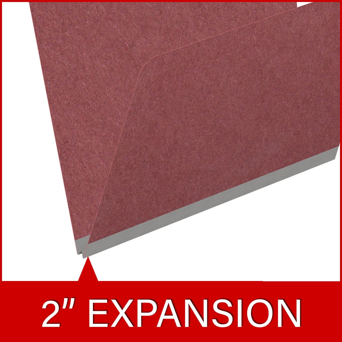 Dark red letter size top tab classification folder with 2" russet brown tyvek expansion. 25 pt type 3 pressboard stock. Packaged 25/125.