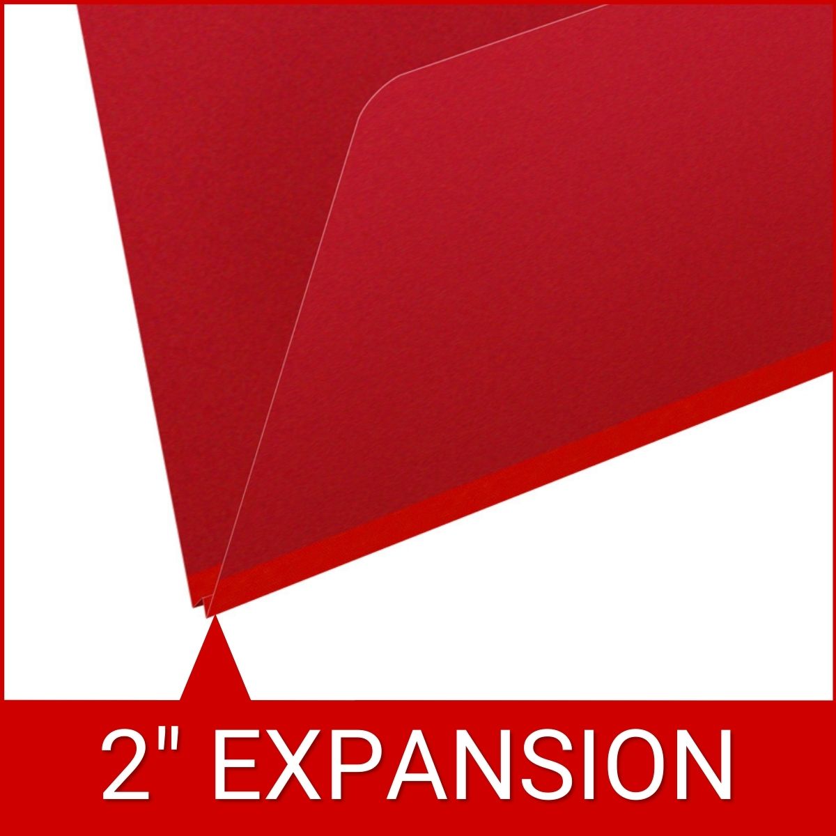Deep red letter size top tab classification folder with 2" gray tyvek expansion. 25 pt type 3 pressboard stock. Packaged 25/125