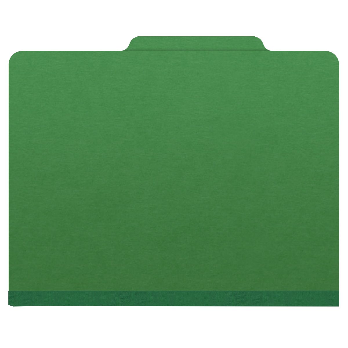 Moss green letter size top tab classification folder with 2" dark green tyvek expansion. 25 pt type 3 pressboard stock. Packaged 25/125