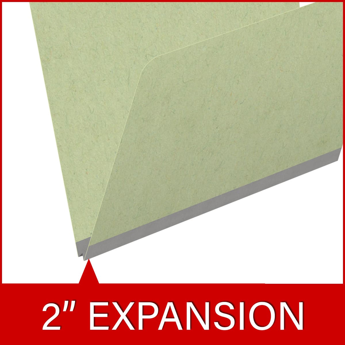 Peridot green letter size top tab classification folder with 2" dark green tyvek expansion. 25 pt type 3 pressboard stock. Packaged 25/125.