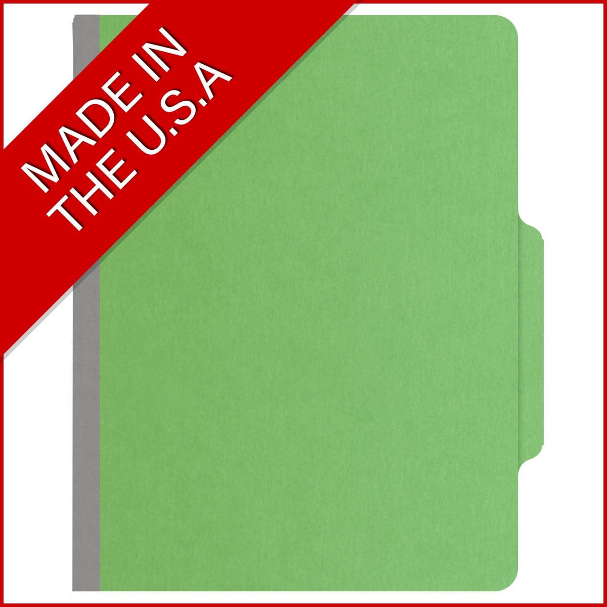Green letter size top tab classification folder with 2" gray tyvek expansion and 2" bonded fasteners on inside front and inside back. 18 pt. paper stock, 25/Box