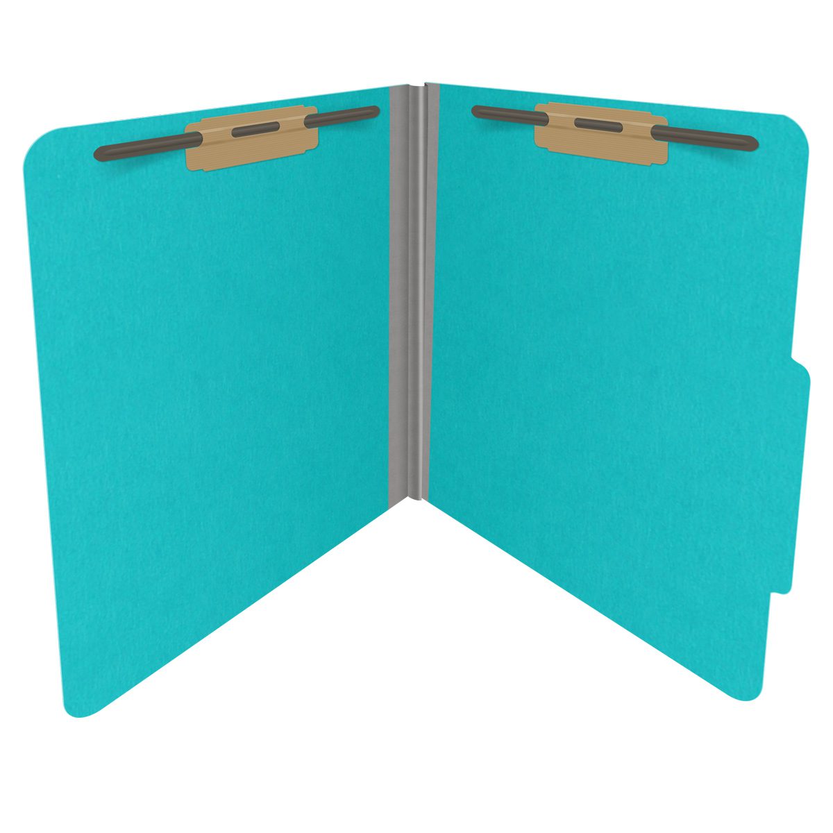 Light blue letter size top tab classification folder with 2" gray tyvek expansion and 2" bonded fasteners on inside front and inside back. 18 pt. paper stock. Packaged 25/125.